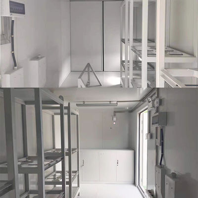 최대 총 무게 4600KGS 사전 제조 된 강철 캐비닛 선반 및 핸저 랙 20ft 수정 된 운송 컨테이너 작업장
