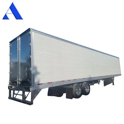 반트레일러 트럭 2 축 8 바퀴 40ft 48ft 53ft 평면 12R22.5 타이어 단열 밴 리퍼 강철 철물질 TS16949 인증서